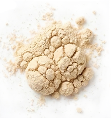 Close-up of a pile of light brown powder on a white background
