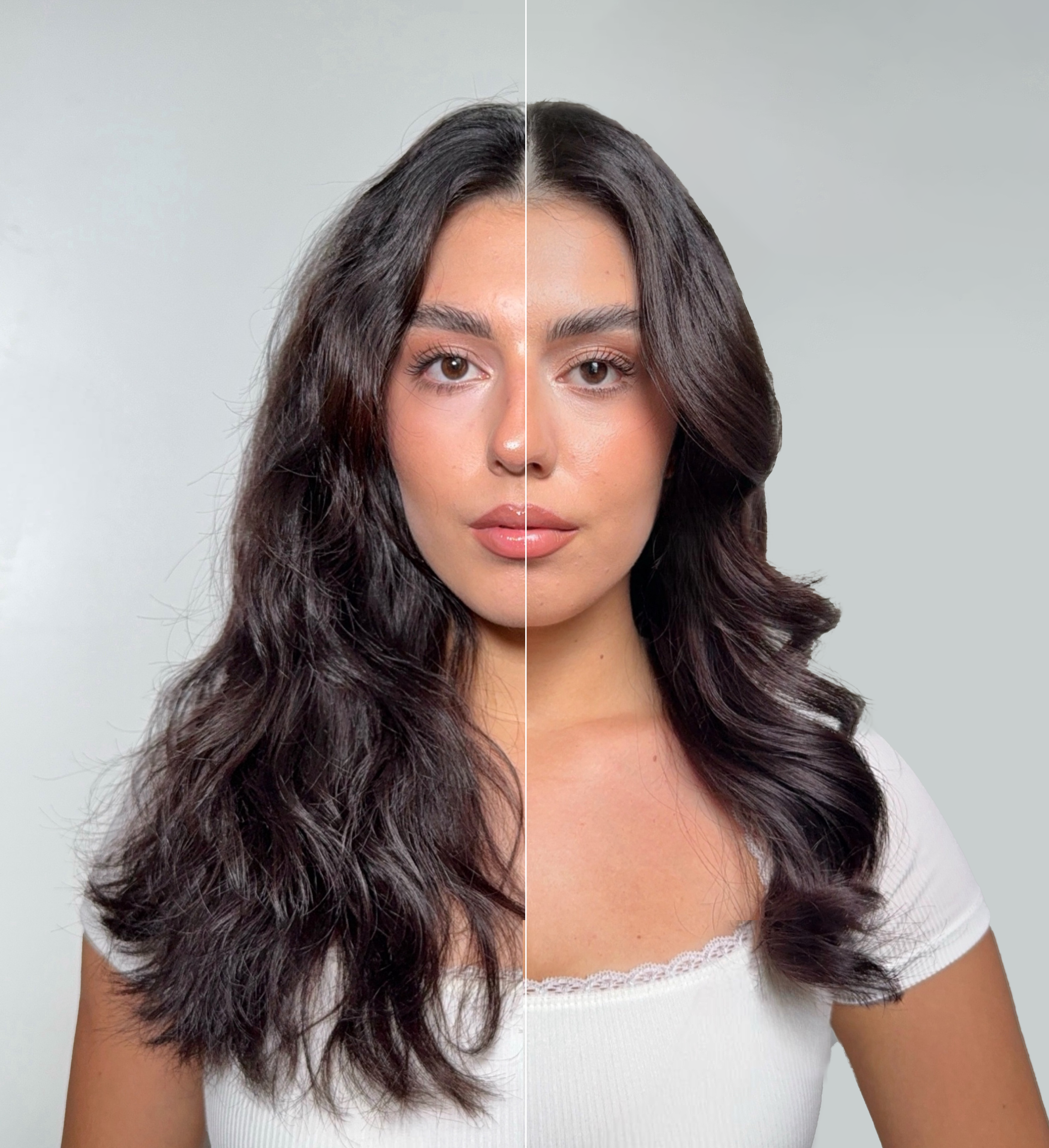 Before and after — smoother, shinier, healthier hair