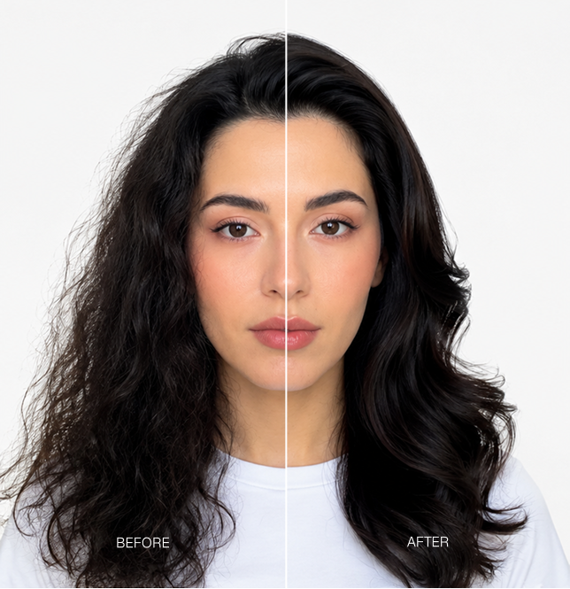 Before and after — smoother, shinier, healthier hair