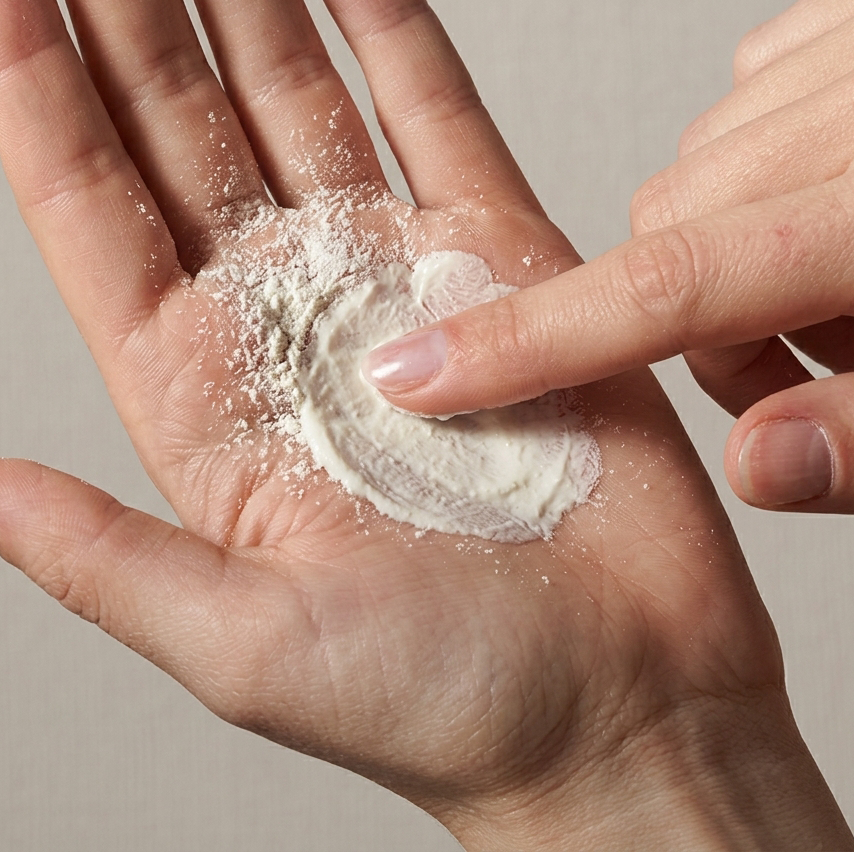 Powder activated fresh in the palm